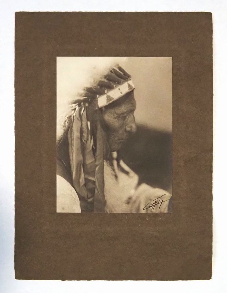 Original Signed Photograph. [Red Horned Bull] Sioux, Shot in Face. Edward S. CURTIS.