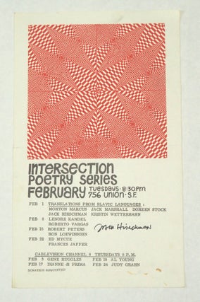 Broadside for the Intersection Tuesday Night Poetry Series. Jack HIRSCHMAN.