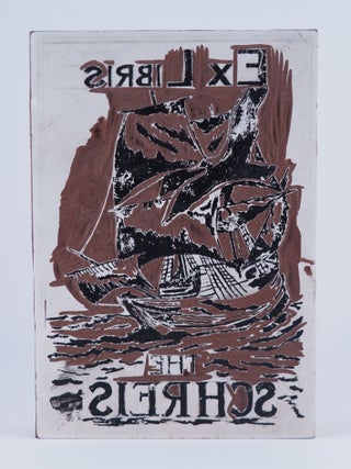 Vintage Wood Printing Block for Schreis Family Ex Libris Bookplate. SCHREIS Family